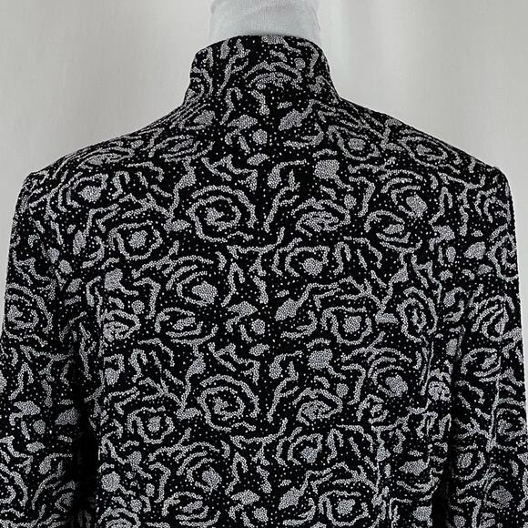 Alex Evenings Black Metallic Silver Glitter Event Glam Jacket Vintage Size L - Picture 6 of 10